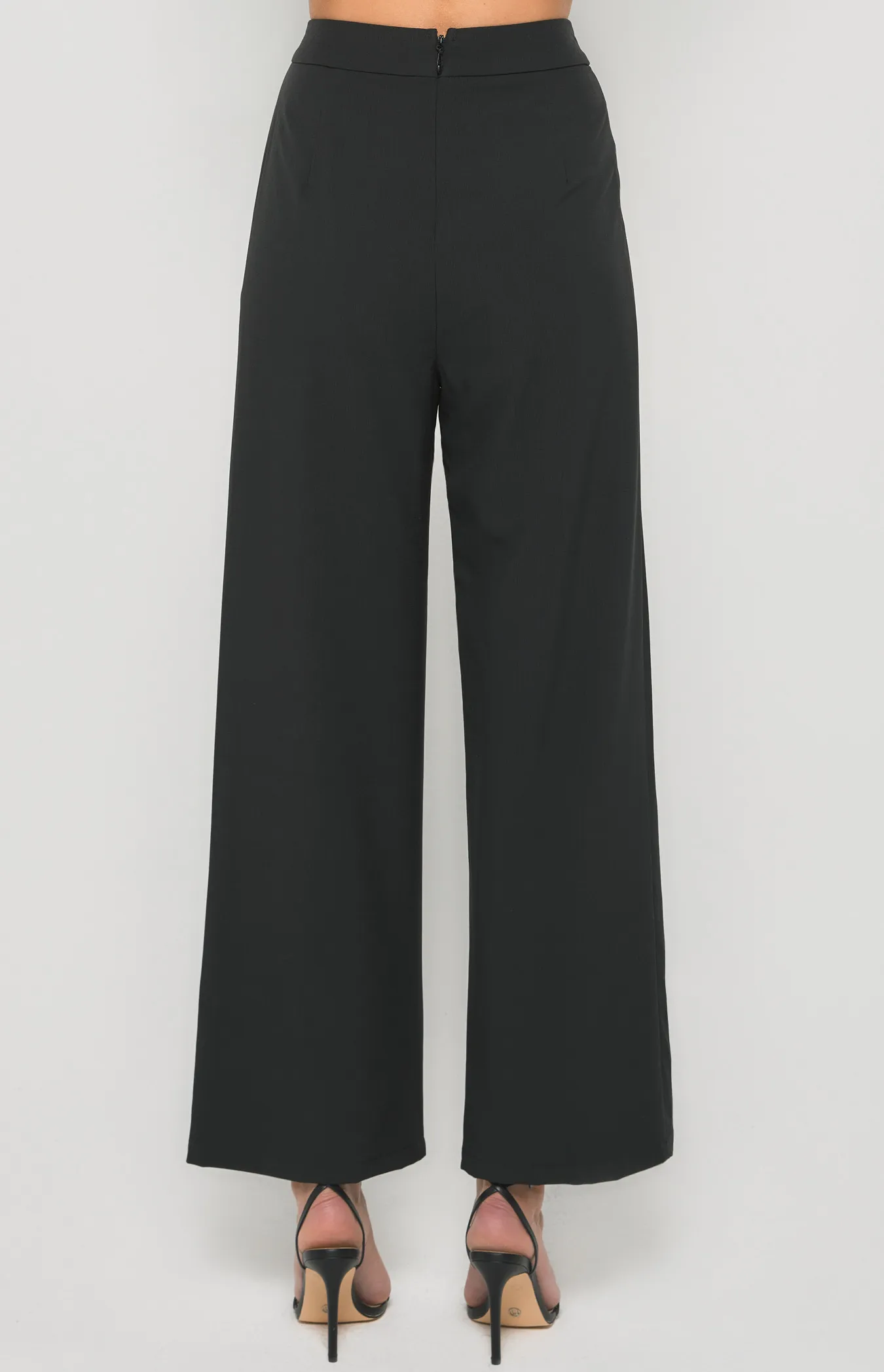 Textured Wide Leg Pants With Pockets (SPA443B)