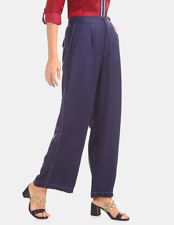 U.S. Polo Assn. Women Blue Mid Rise Wide Leg Pants