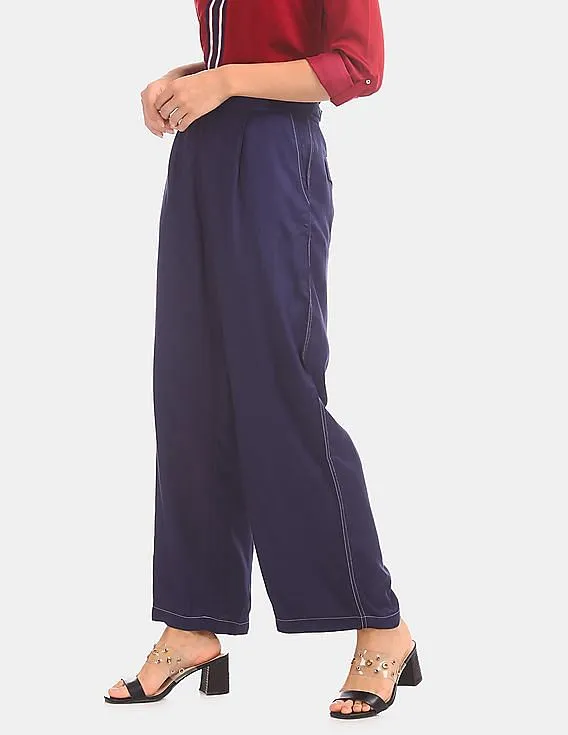 U.S. Polo Assn. Women Blue Mid Rise Wide Leg Pants