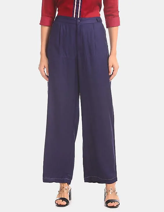 U.S. Polo Assn. Women Blue Mid Rise Wide Leg Pants