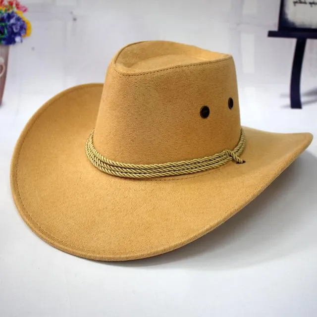 Western American Style Synthetic Leather Cowboy Hats for Women & Men