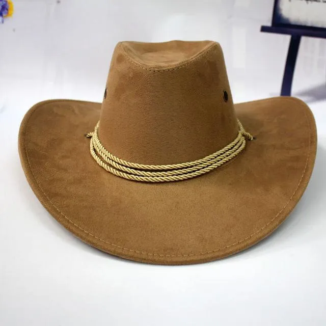 Western American Style Synthetic Leather Cowboy Hats for Women & Men