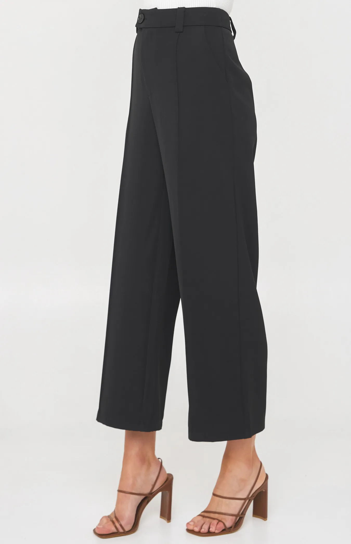 Wide Leg Pants with Seam Detail and Exposed Button (SPA414B)