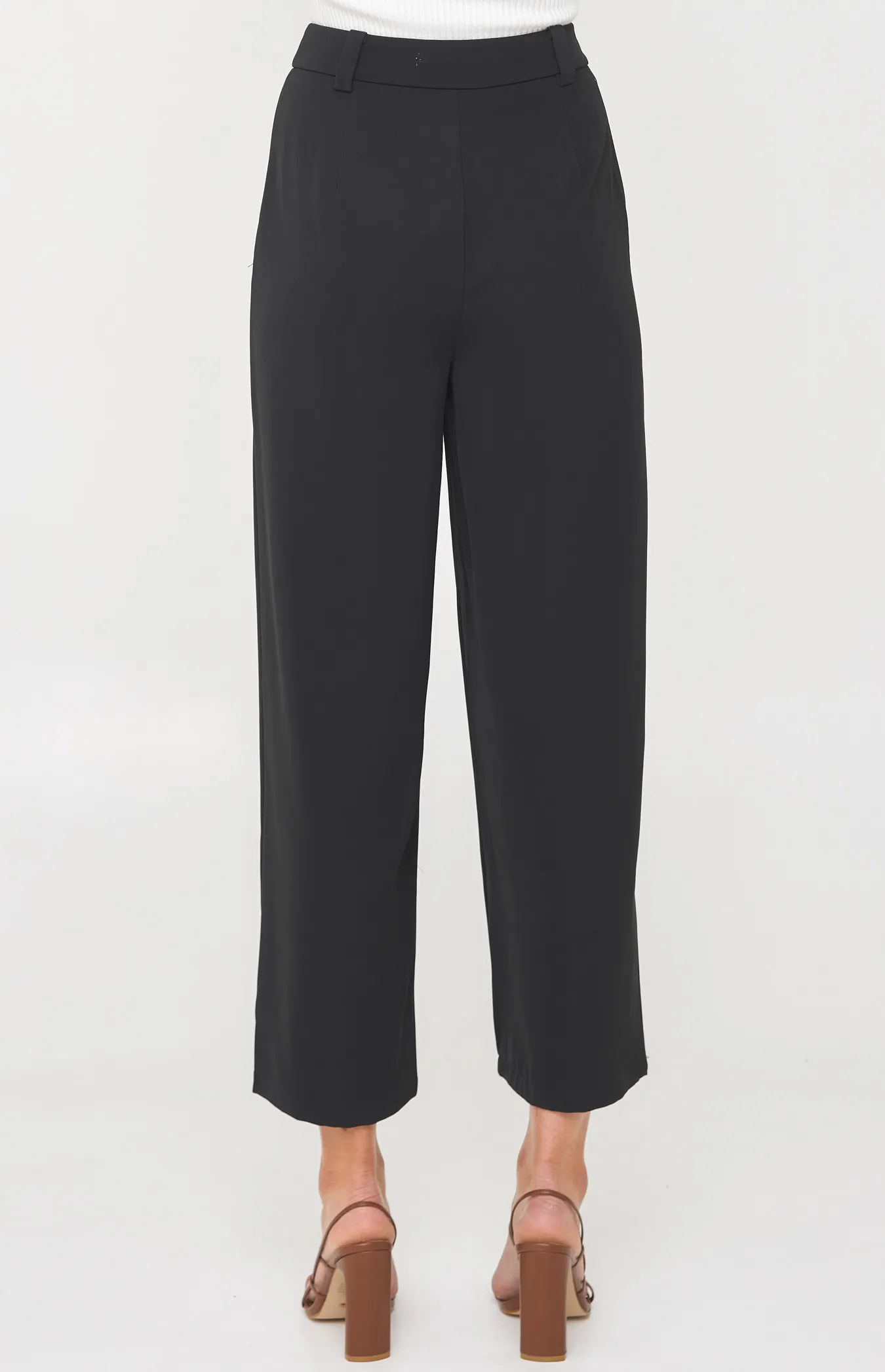 Wide Leg Pants with Seam Detail and Exposed Button (SPA414B)