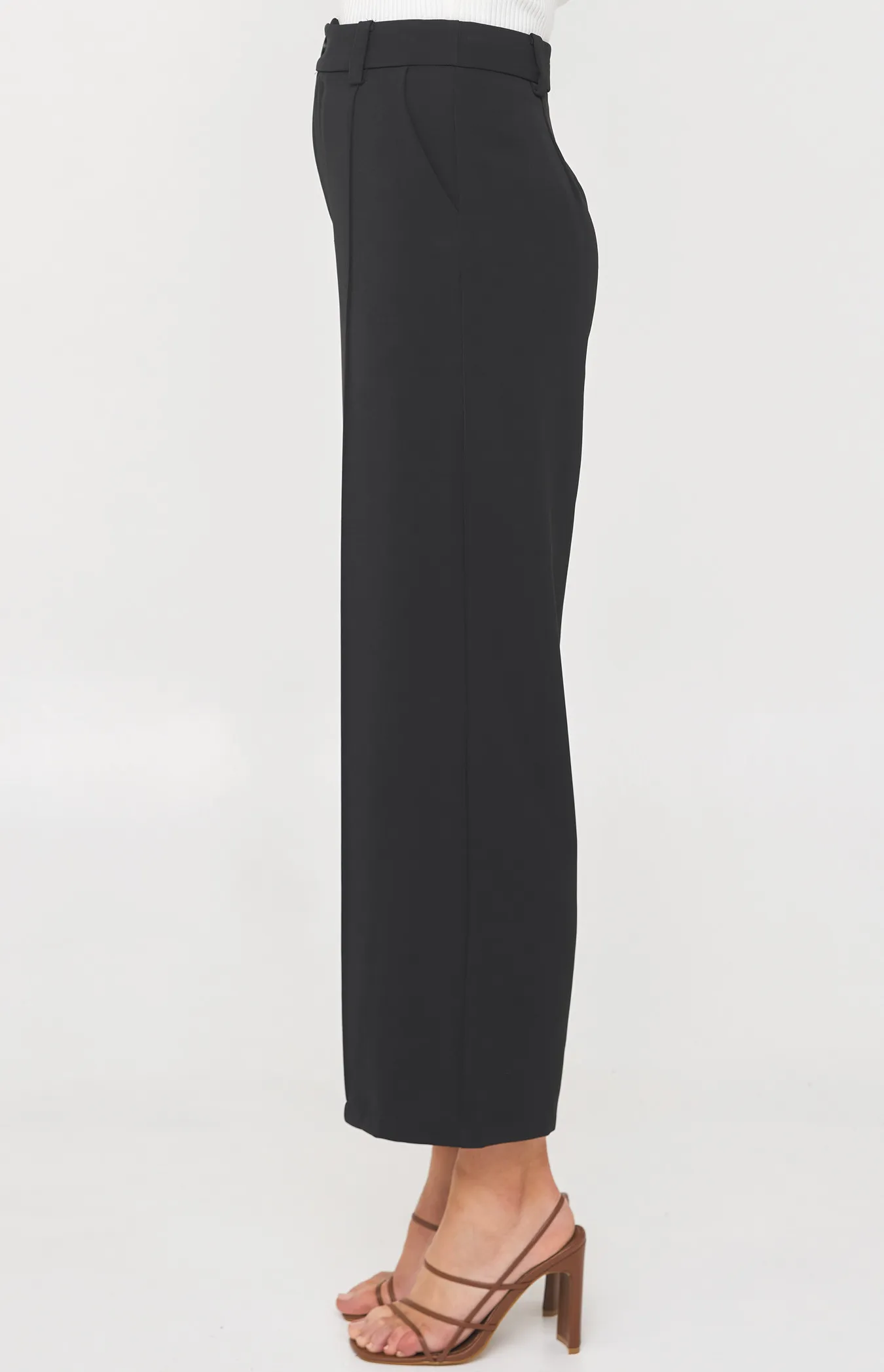 Wide Leg Pants with Seam Detail and Exposed Button (SPA414B)