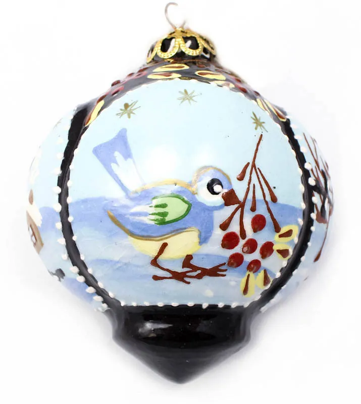 Winter Blue Bird Four Panel Ceramic Ornament