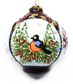 Winter Blue Bird Four Panel Ceramic Ornament