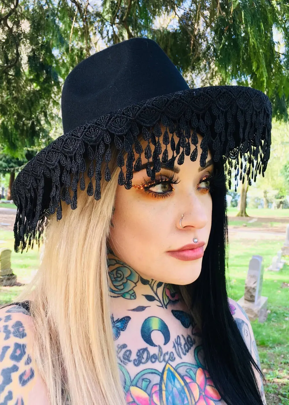 Witchwood Mouning Teardrops Vegan Felt Hat Black