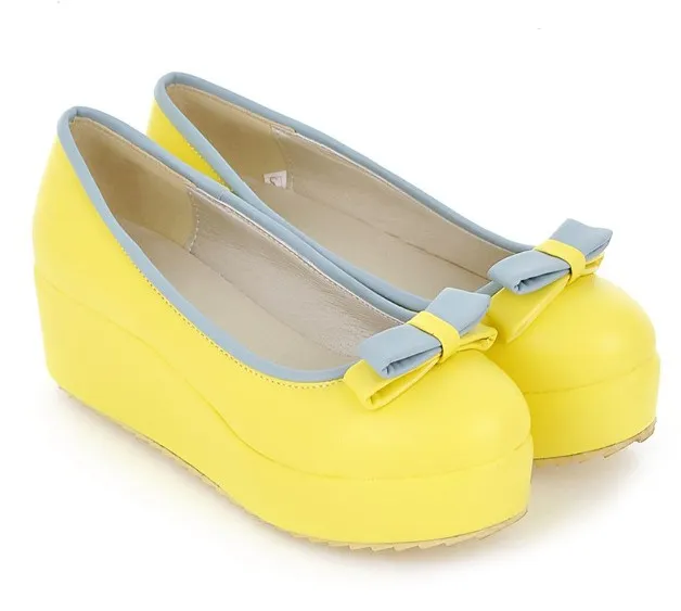 Yellow Bow Platforms Ballerina Ballets Flats Shoes