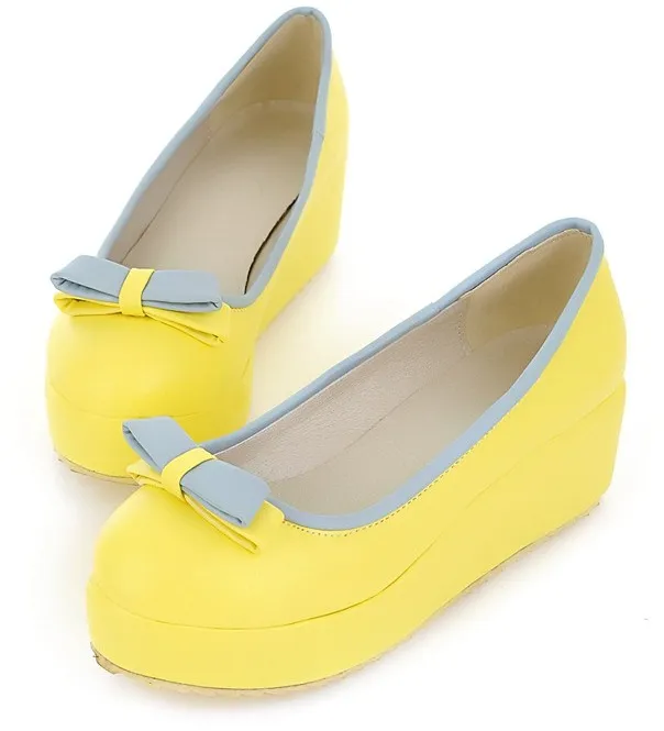 Yellow Bow Platforms Ballerina Ballets Flats Shoes