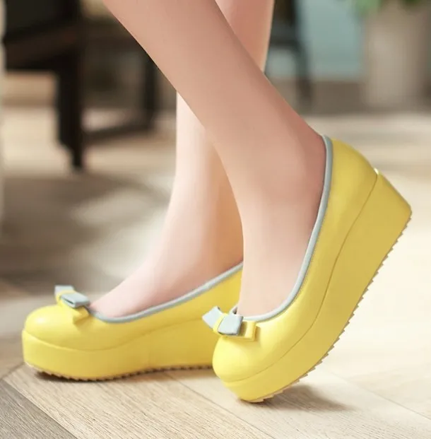 Yellow Bow Platforms Ballerina Ballets Flats Shoes