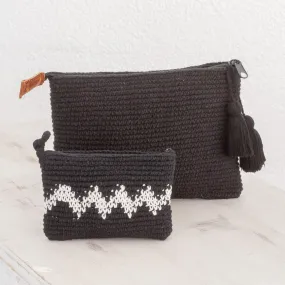 Zigzag Night Hand-Crocheted Cotton Handbags with White Zigzags (Pair)